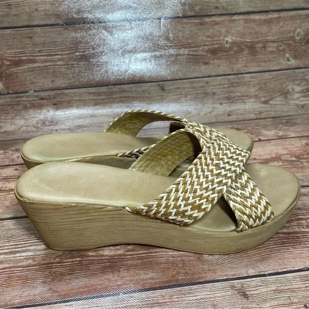 Mila Paoli Woven Straw Slip On Sandal With Cork Platform size 8
